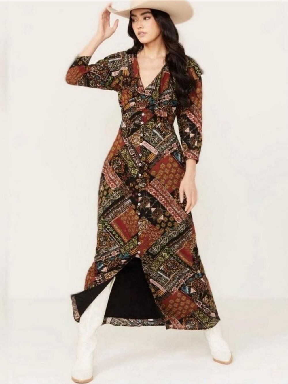 Free People Lennon Boho Patchwork Maxi Dress